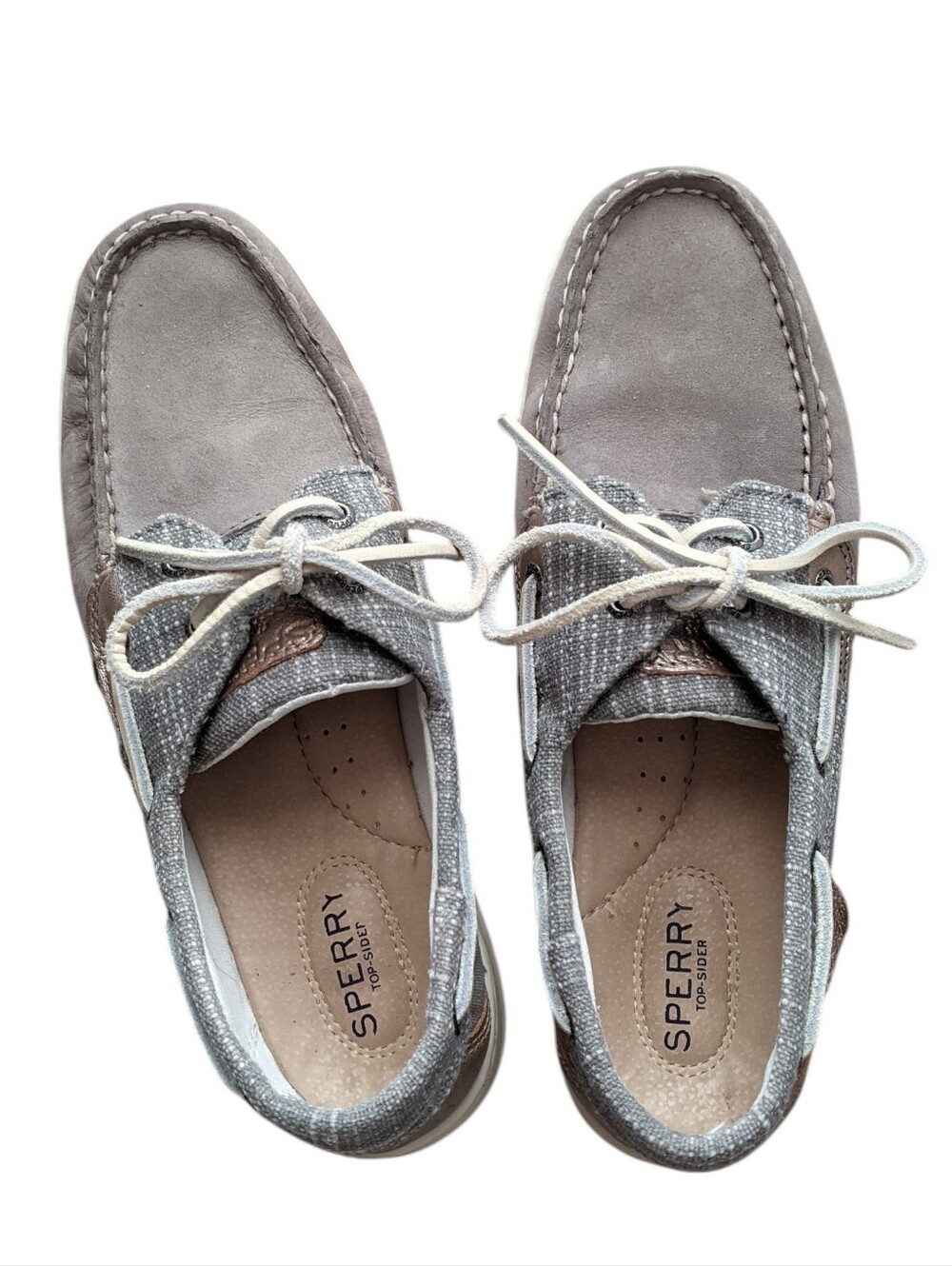 Sperry Women Grey Copper Canvas & Suede Two-Tone Boat Shoes 7.5